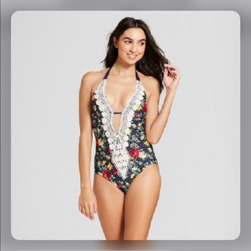 Mossimo Floral Crochet One Piece Swimsuit